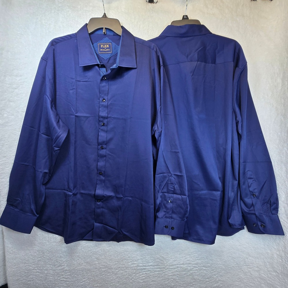 Lot of 2 Flex Luxury Italian Dress Shirts Mens‎ 2XL Blue Office Business Casual